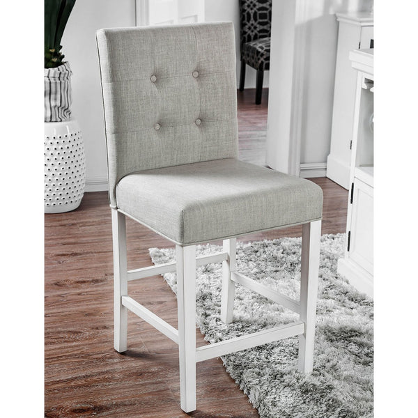 English Elm Set of 2 Rustic Fabric Counter Height Chairs Antique White Legs Light Gray Tufted Cushions Comfortable B016P156453