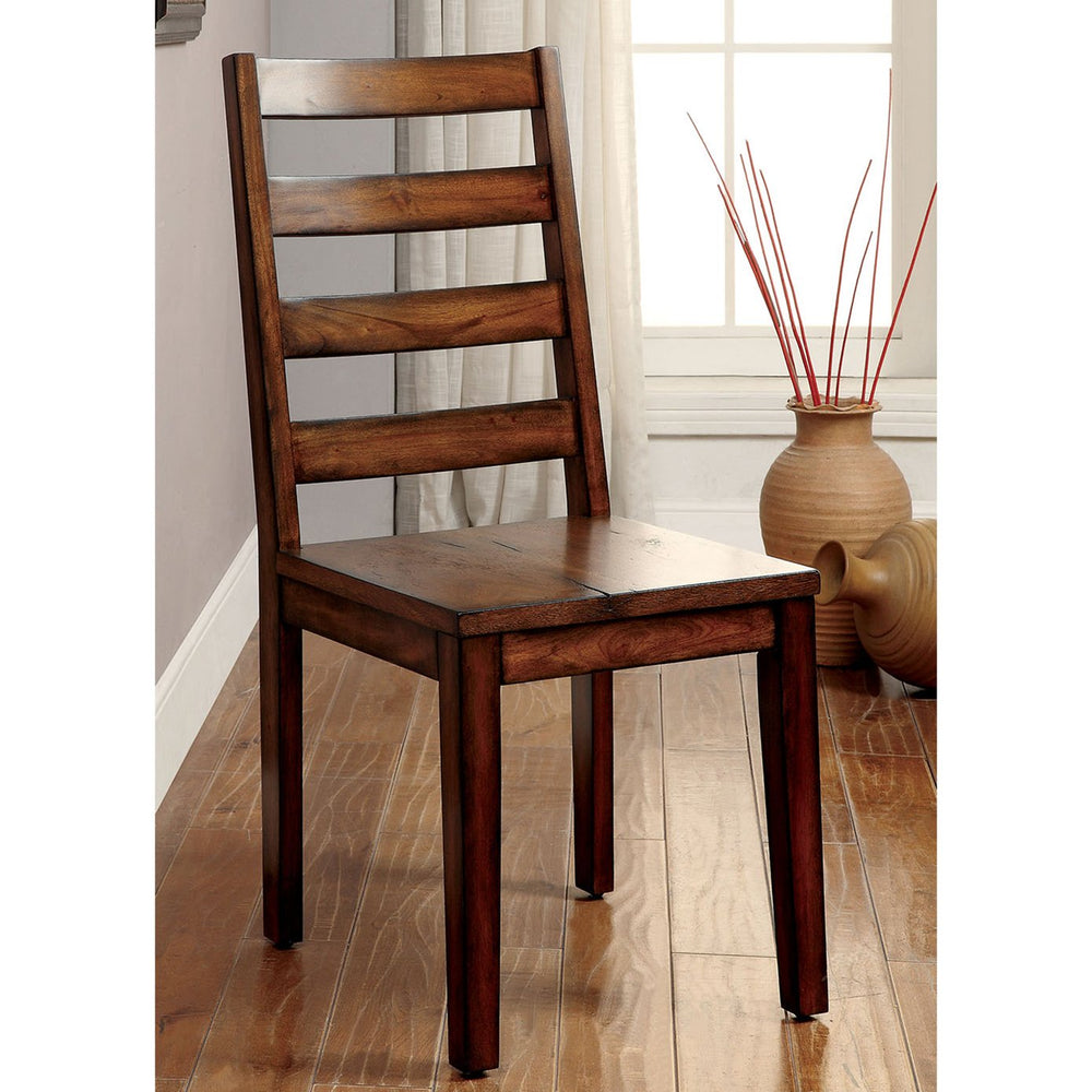 English Elm Set of 2 Tobacco Oak Dining Chairs with Ladder Back Design, Rustic Country Charm and Durable Finish B016P156597