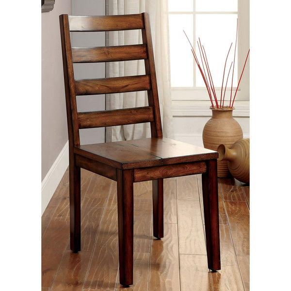 English Elm Set of 2 Tobacco Oak Dining Chairs with Ladder Back Design, Rustic Country Charm and Durable Finish B016P156597