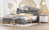 English Elm Wooden Full Size House Bed With Storage Headboard ,Kids Bed With Storage Shelf,Grey