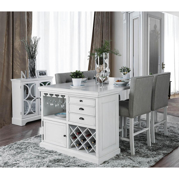 English Elm Set of 2 Rustic Fabric Counter Height Chairs Antique White Legs Light Gray Tufted Cushions Comfortable B016P156453