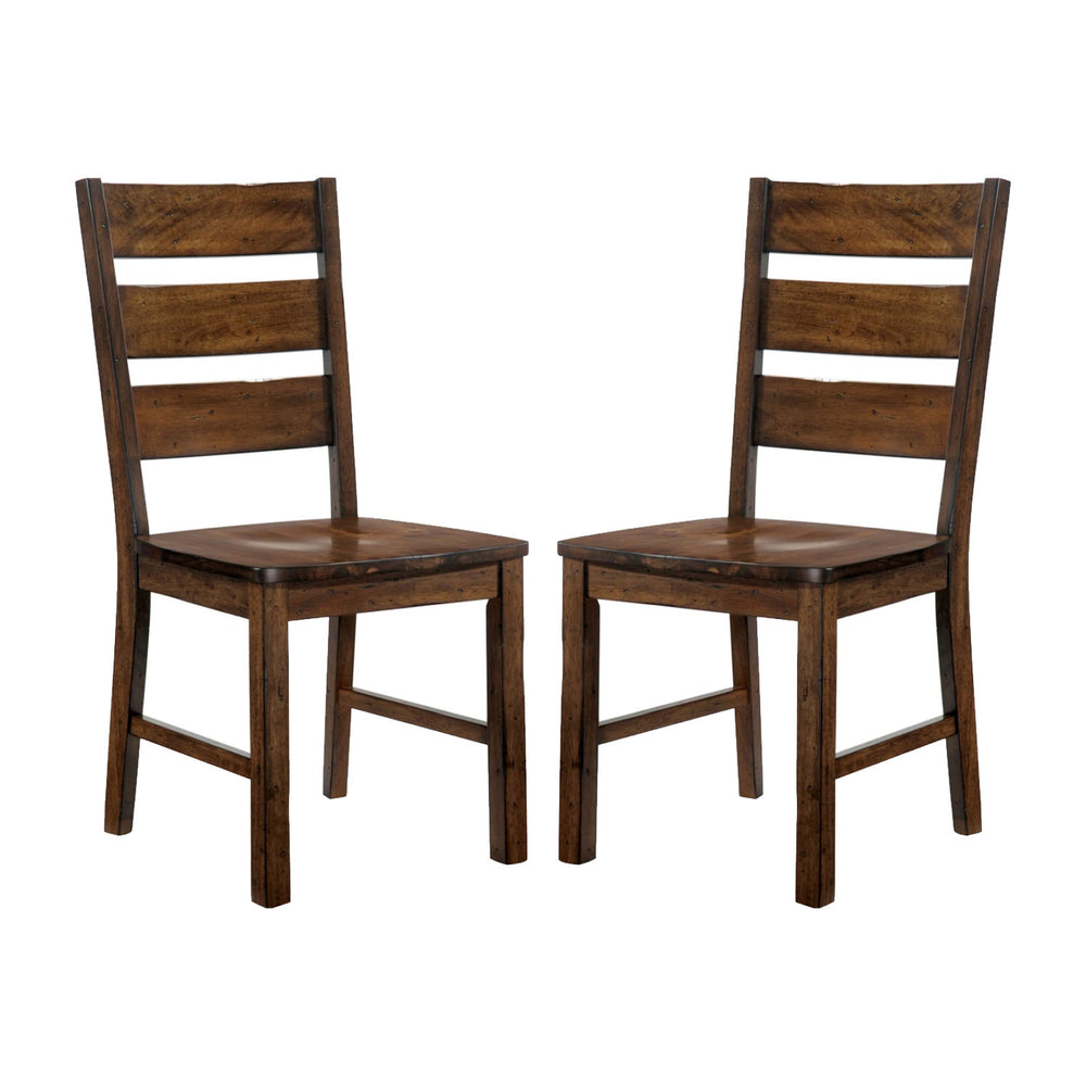 English Elm Set of 2 Walnut Finish Ladder Back Side Chairs — Industrial Rustic Dining Seating with Angled Comfort B016P156595