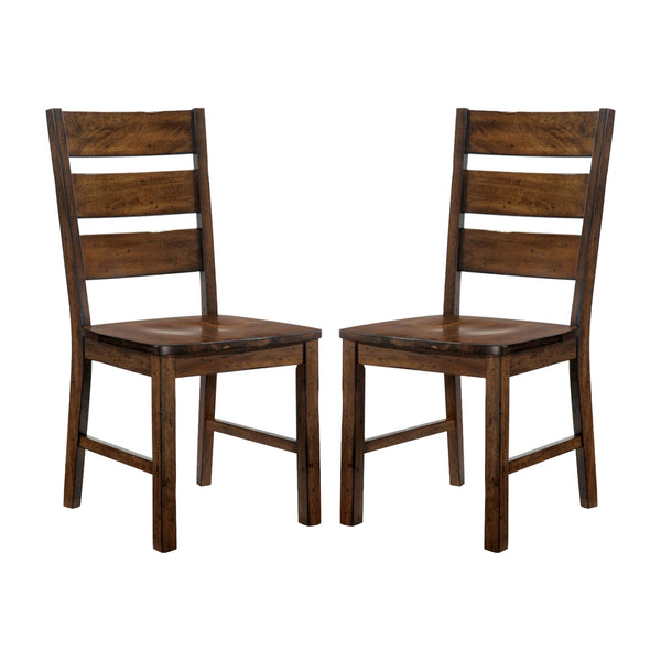 English Elm Set of 2 Walnut Finish Ladder Back Side Chairs — Industrial Rustic Dining Seating with Angled Comfort B016P156595