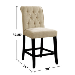 English Elm Set of 2 Padded Chenille Dining Chairs Solid Wood Antique Black Finish Beige Linen Comfort Seat B016P156584