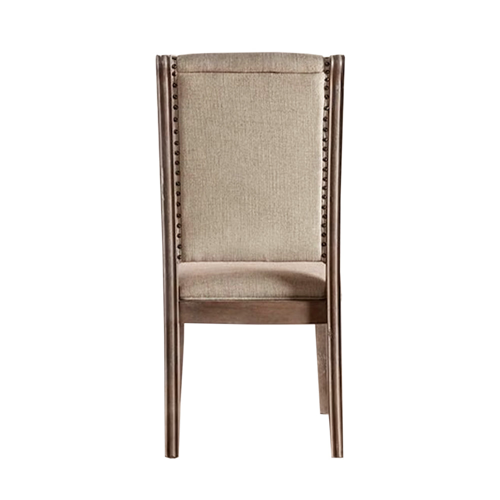 English Elm Set of 2 Beige Upholstered Side Chairs with Button Tufting, Nailhead Trim & Rustic Wood Finish B016P156590