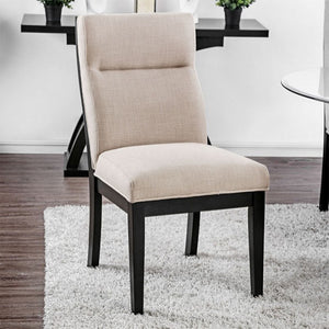 English Elm Set of 2 Padded Fabric Dining Chairs Black Beige – Tufted Back, Ergonomic Comfort, Stylish Two-Tone Wood Frame B016P156454
