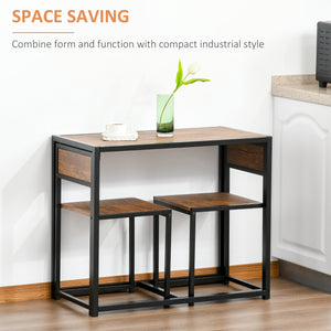 English Elm HOMCOM Industrial 3-Piece Dining Set for 2 with MDF Top, Steel Legs & Footrest — Compact Brown Comfort W2225P157900