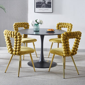 English Elm Modern Boucle Balloon Back Dining Chairs Set of 2 with Powder Coated Iron Legs W234P154835