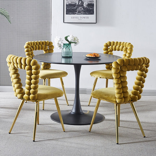 English Elm Modern Boucle Balloon Back Dining Chairs Set of 2 with Powder Coated Iron Legs W234P154835