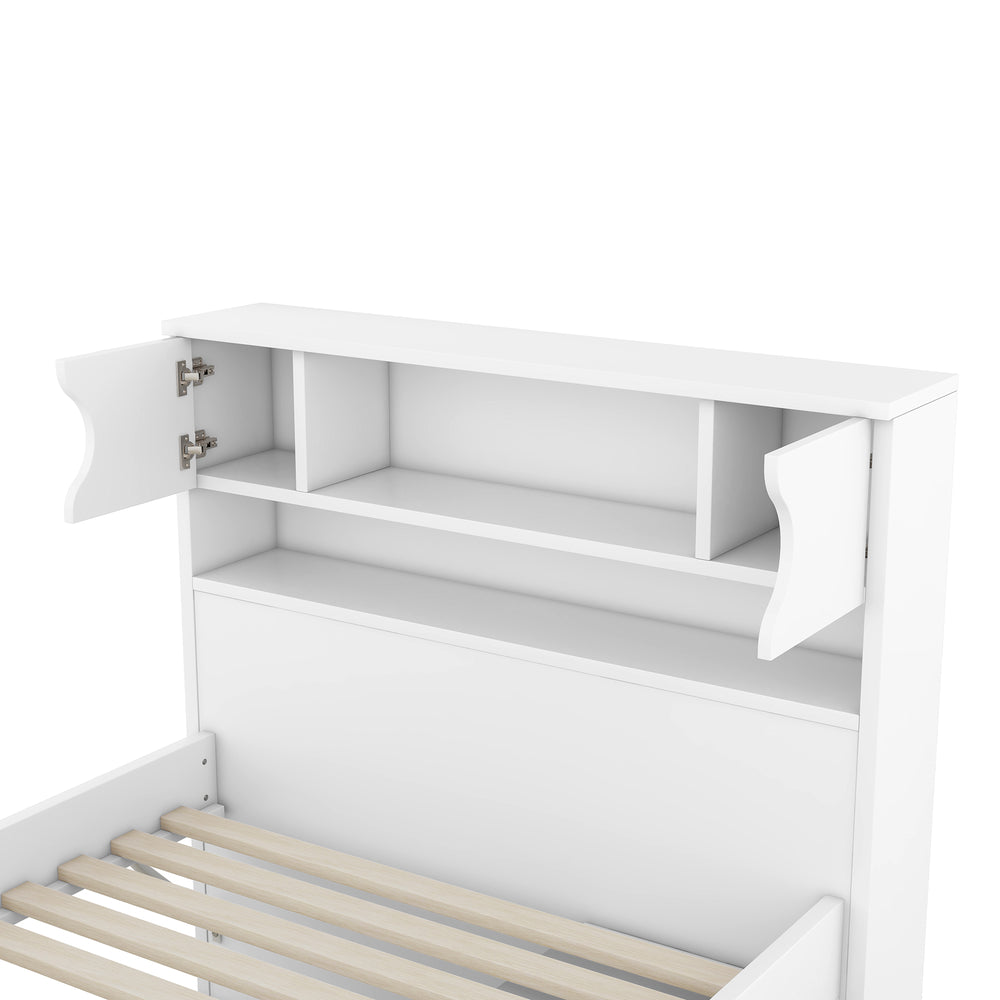 English Elm Twin Captain Platform Bed Frame with Built-In Bookcase, Four Drawers & Slat Support for Storage White GX001828AAK
