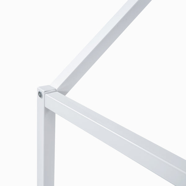 English Elm Twin Metal House Bed with Roof, Fence & Door — Enclosed Playful Twin Frame for Imaginative Kids Sleeps White MF315932AAK