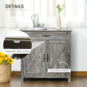 English Elm HOMCOM Farmhouse Coffee Bar Cabinet with Rustic Sliding Barn Door, Wine Racks, Drawers & Shelves for Kitchen and Dining Room (31.5" W) Natural W2225P156395