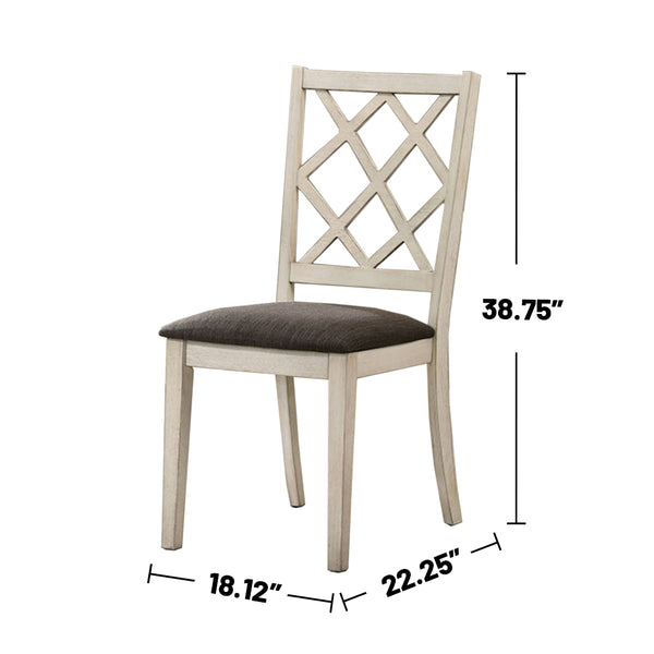 English Elm Set of 2 Two-Tone Crisscross Side Chairs in Antique White Frame with Gray Fabric Cushions, Transitional Elegance B016P156544