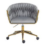 Hearth and Haven Modern Design The Backrest Is Hand-Woven Office Chair, Vanity Chairs with Wheels, Height Adjustable, 360°Swivel For Bedroom, Living Room W2215P147915