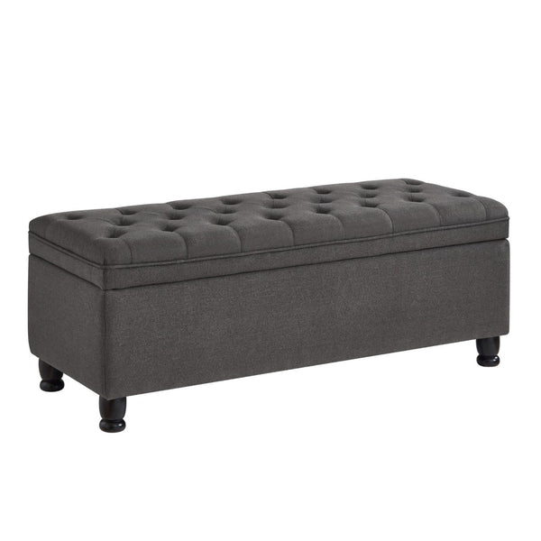 English Elm Upholstered Tufted Linen Storage Bench with Spindle Legs for Bedroom Entryway W2186P151307