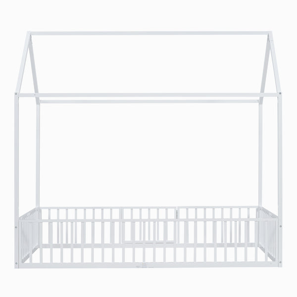 English Elm Twin Metal House Bed with Roof, Fence & Door — Enclosed Playful Twin Frame for Imaginative Kids Sleeps White MF315932AAK