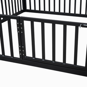 English Elm Twin Metal House Bed with Roof, Fence & Door — Enclosed Playful Twin Frame for Imaginative Kids Sleeps Black MF315932AAB