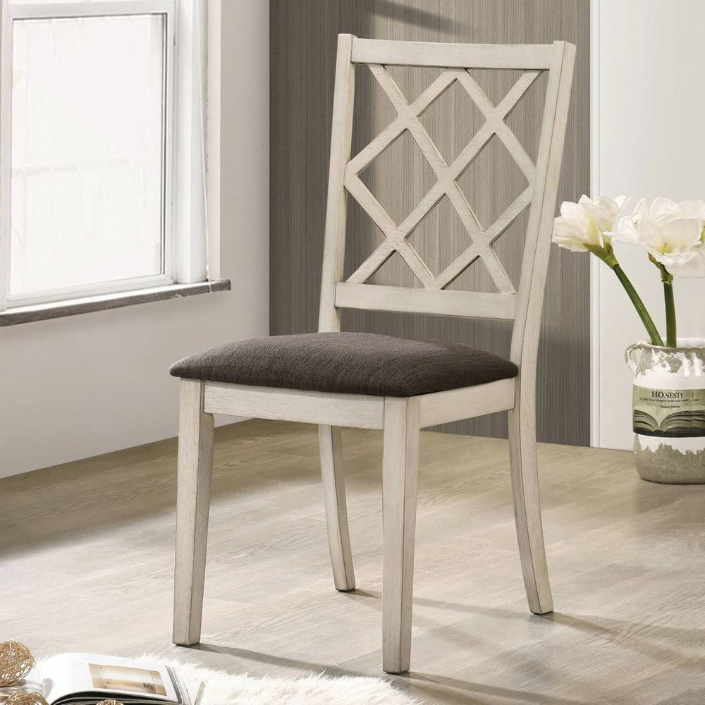 English Elm Set of 2 Two-Tone Crisscross Side Chairs in Antique White Frame with Gray Fabric Cushions, Transitional Elegance B016P156544