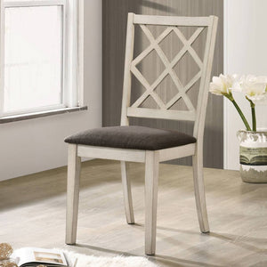 English Elm Set of 2 Two-Tone Crisscross Side Chairs in Antique White Frame with Gray Fabric Cushions, Transitional Elegance B016P156544