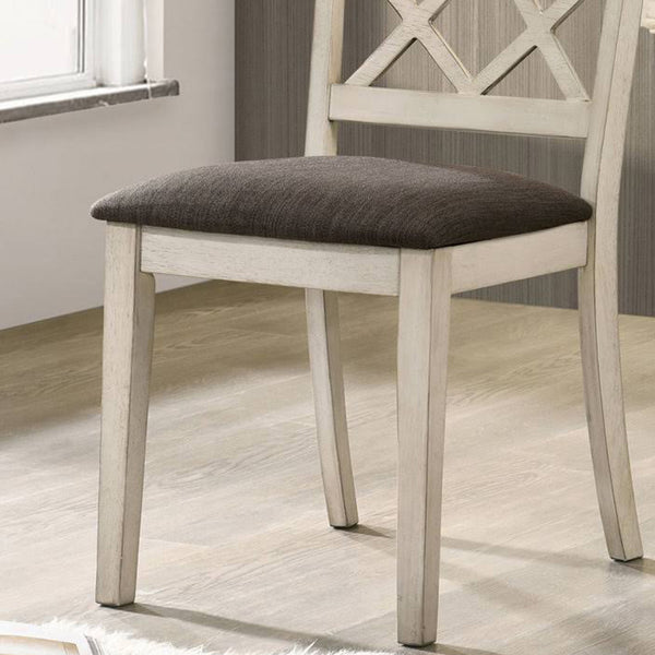 English Elm Set of 2 Two-Tone Crisscross Side Chairs in Antique White Frame with Gray Fabric Cushions, Transitional Elegance B016P156544