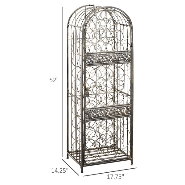 English Elm Homcom 45 Bottle Wrought Iron Jail Wine Rack with Scrollwork and Antique Bronze Finish W2225P156400