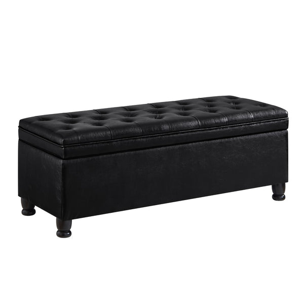 English Elm Upholstered Tufted Linen Storage Bench with Spindle Legs for Bedroom Entryway W2186P151305