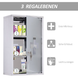 English Elm Kleankin Wall Mounted Medicine Cabinet - Lockable Stainless Steel Storage With 3 Shelves & Glass Door W2225P156398
