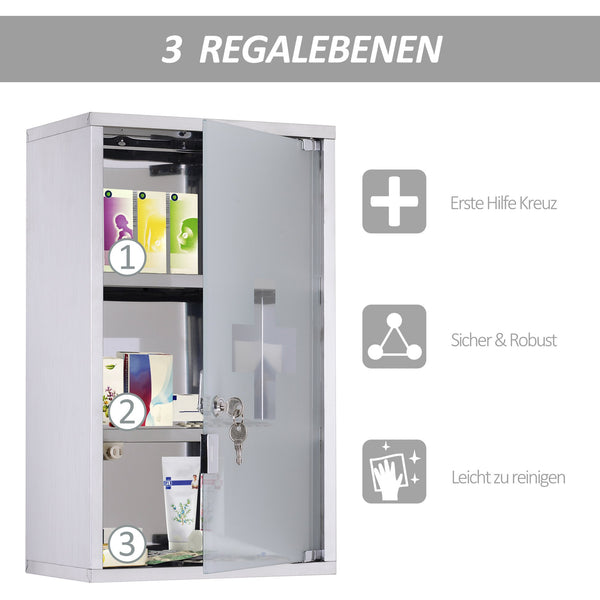 English Elm Kleankin Wall Mounted Medicine Cabinet - Lockable Stainless Steel Storage With 3 Shelves & Glass Door W2225P156398