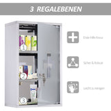 English Elm Kleankin Wall Mounted Medicine Cabinet, Locking Wall Cabinet With 3 Tier Shelves, Stainless Steel Frame and Glass Door, Lockable With 2 Keys, Silver, 12" X 20"