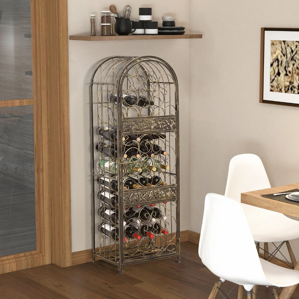 English Elm Homcom 45 Bottle Wrought Iron Jail Wine Rack with Scrollwork and Antique Bronze Finish W2225P156400