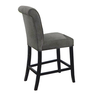 English Elm Set of 2 Counter Height Dining Chairs Antique Black Wood, Padded Gray Linen-Style Seats with Tilted Legs B016P156580