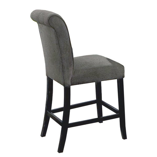English Elm Set of 2 Counter Height Dining Chairs Antique Black Wood, Padded Gray Linen-Style Seats with Tilted Legs B016P156580