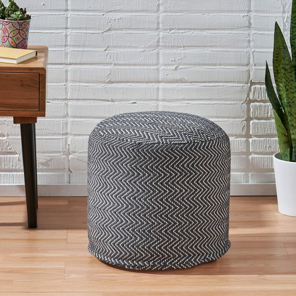 English Elm Christopher Knight Home® - WOVEN Cotton Pouf Dark Gray Handwoven Boho Zigzag Design Removable Zip Cover Polystyrene Beads 16" 67857.00