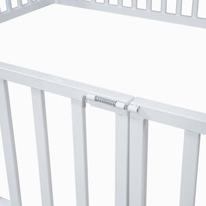 English Elm Full Size White Metal House Bed with Pitched Roof Fence and Door for Kids MF315933AAK