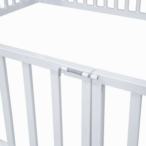 English Elm Full Size White Metal House Bed with Pitched Roof Fence and Door for Kids MF315933AAK