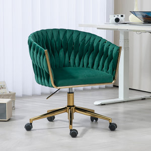 Hearth and Haven Modern Design The Backrest Is Hand-Woven Office Chair, Vanity Chairs with Wheels, Height Adjustable, 360° Swivel For Bedroom Living Room W2215P147914
