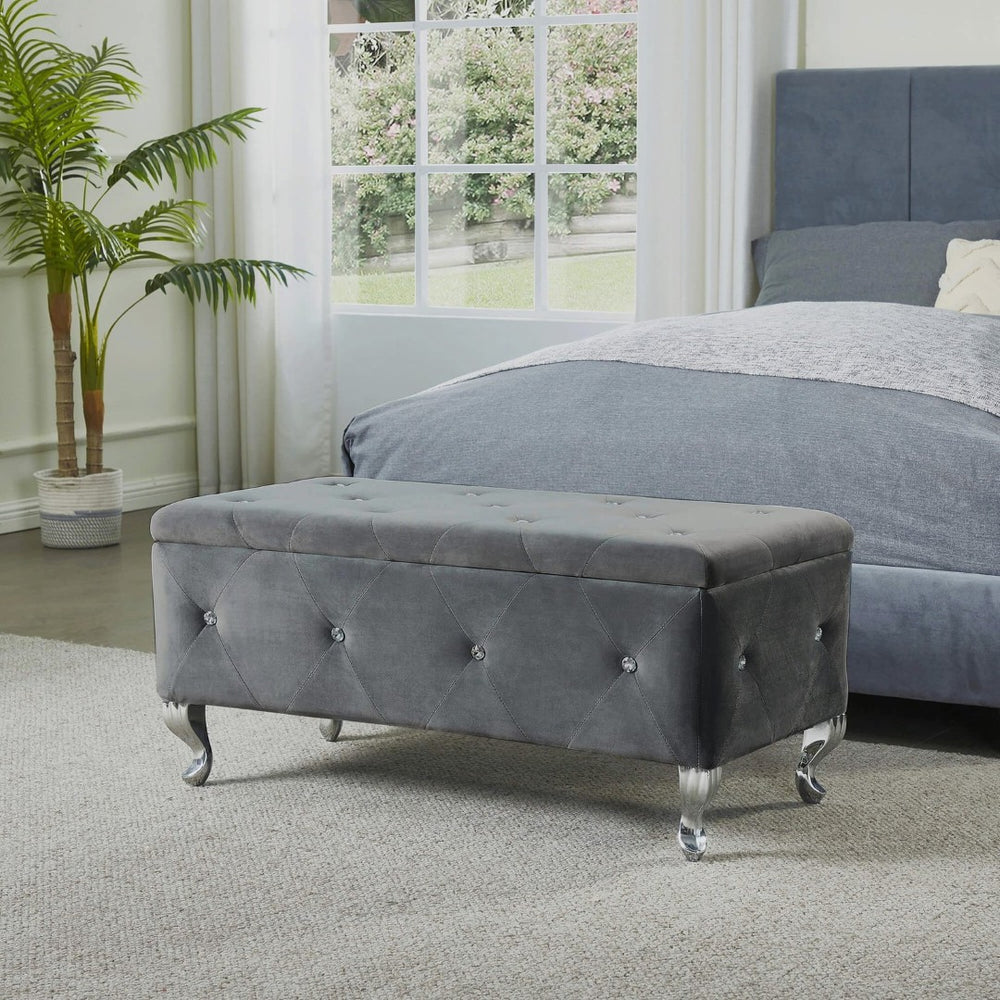 English Elm Tufted Velvet Storage Bench with Crystal Buttons for Bedroom Entryway Footrest W2268P146701