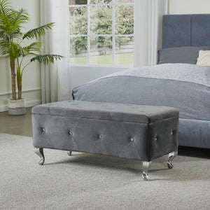 English Elm Tufted Velvet Storage Bench with Crystal Buttons for Bedroom Entryway Footrest W2268P146701