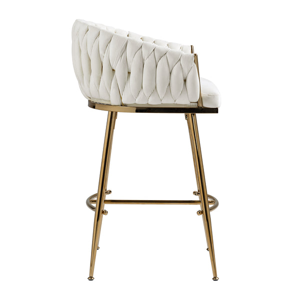 English Elm 26'' Velvet Counter Height Bar Stools Set of 2 with Hand-Wave Back, Gold Chrome Base, Plush Cushion Beige W2215P147899