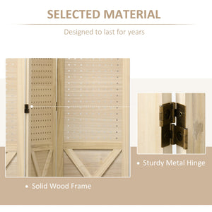 English Elm HOMCOM 3-Panel Wood Room Divider with Floral Louvered Panels, Folding Privacy Screen, 67" Tall Natural W2225P156392