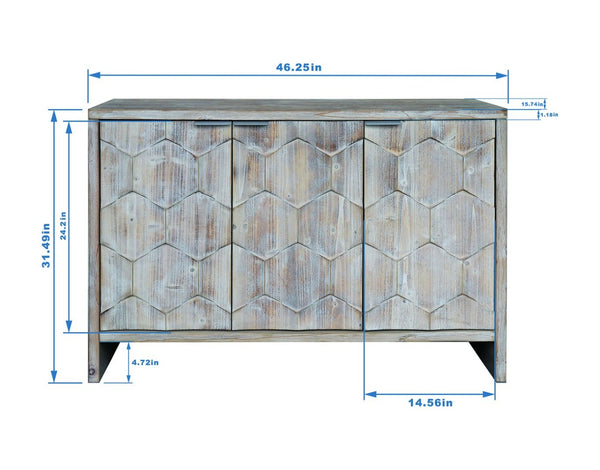 English Elm Accent Farmhouse Sideboard with Fluted Hexagonal Doors and Natural Wood Wash Finish W1435P184911