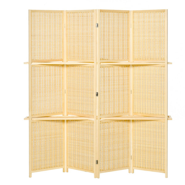 English Elm Homcom 4-Panel Folding Bamboo Room Divider Screen, Stylish Privacy Partition With Storage Shelves W2225P156391