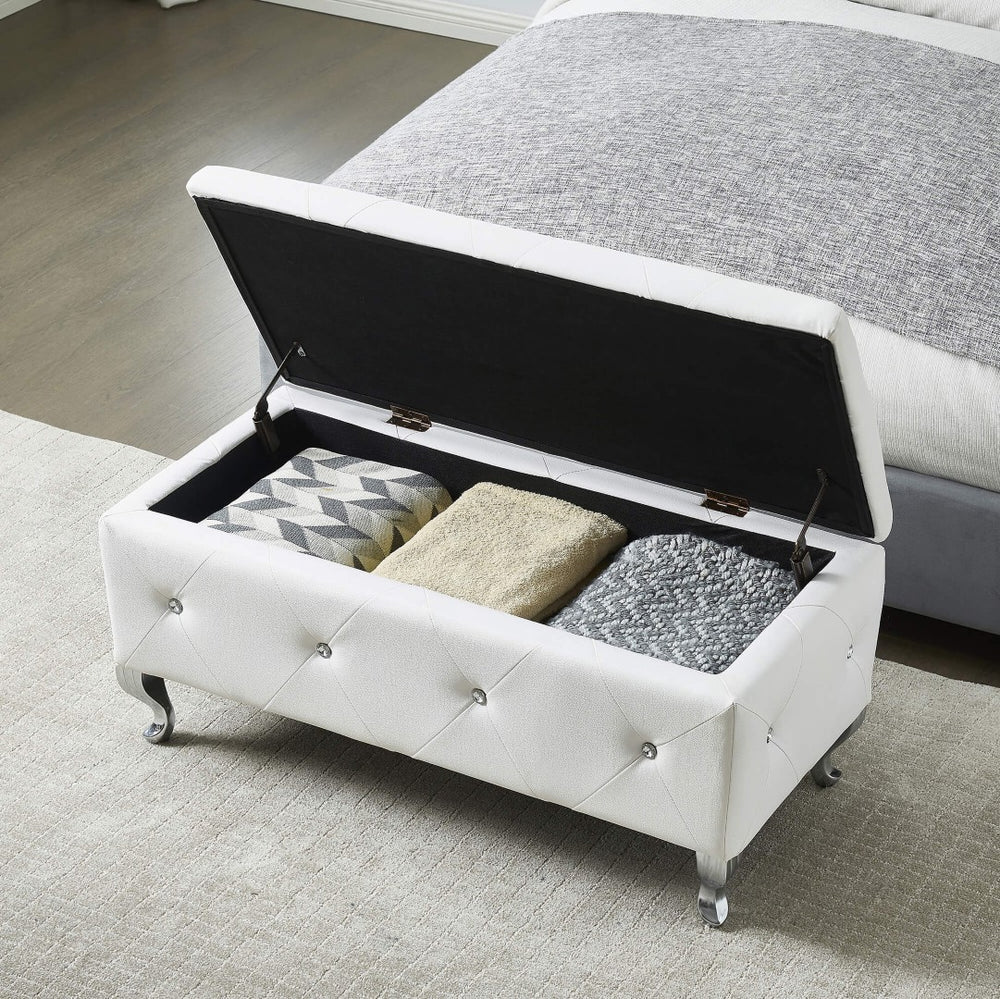 English Elm Upholstered Faux Leather Storage Bench Tufted Glam Footrest for Bedroom or Entryway W2268P146682