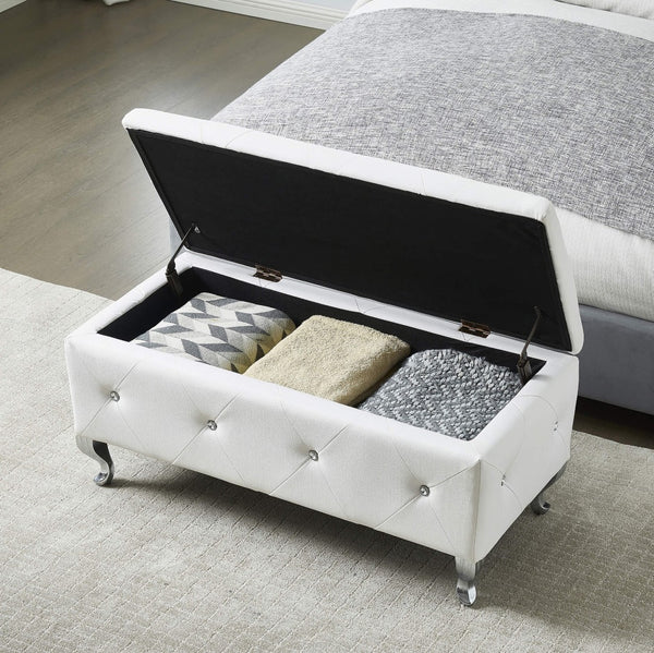 English Elm Upholstered Faux Leather Storage Bench Tufted Glam Footrest for Bedroom or Entryway W2268P146682