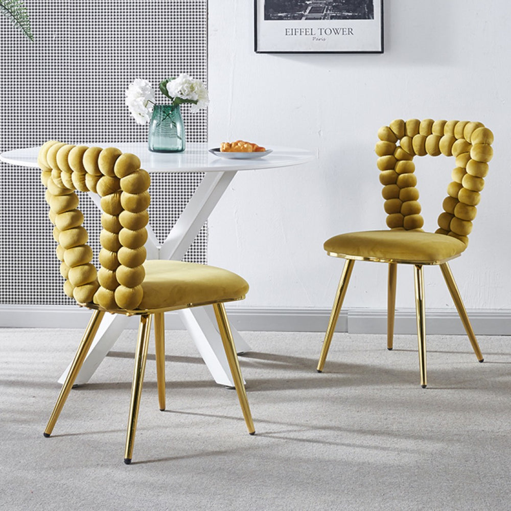 English Elm Modern Boucle Balloon Back Dining Chairs Set of 2 with Powder Coated Iron Legs W234P154835