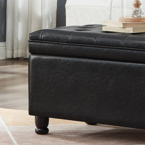 English Elm Upholstered Tufted Linen Storage Bench with Spindle Legs for Bedroom Entryway W2186P151305