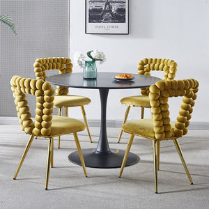 English Elm Modern Boucle Balloon Back Dining Chairs Set of 2 with Powder Coated Iron Legs W234P154835