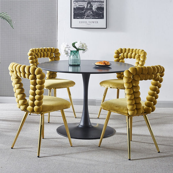 English Elm Modern Boucle Balloon Back Dining Chairs Set of 2 with Powder Coated Iron Legs W234P154835