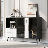 English Elm Featured Two-Door Storage Cabinet With Two Drawers and Metal Handles, Suitable For Corridors, Entrances, Living Rooms.