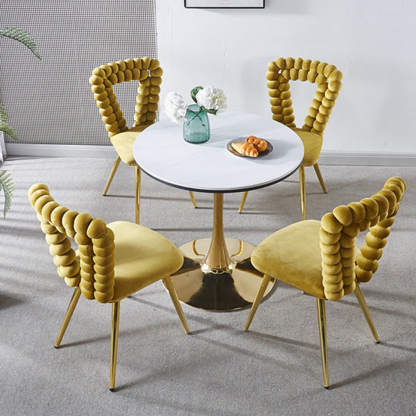 English Elm Modern Boucle Balloon Back Dining Chairs Set of 2 with Powder Coated Iron Legs W234P154835